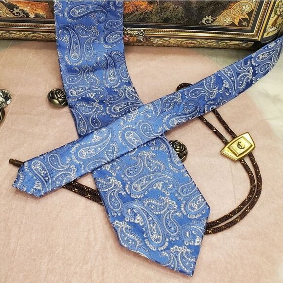 Michael Kors Blue Dancing Halo Paisley Silk Tie - Picture 1 of 7